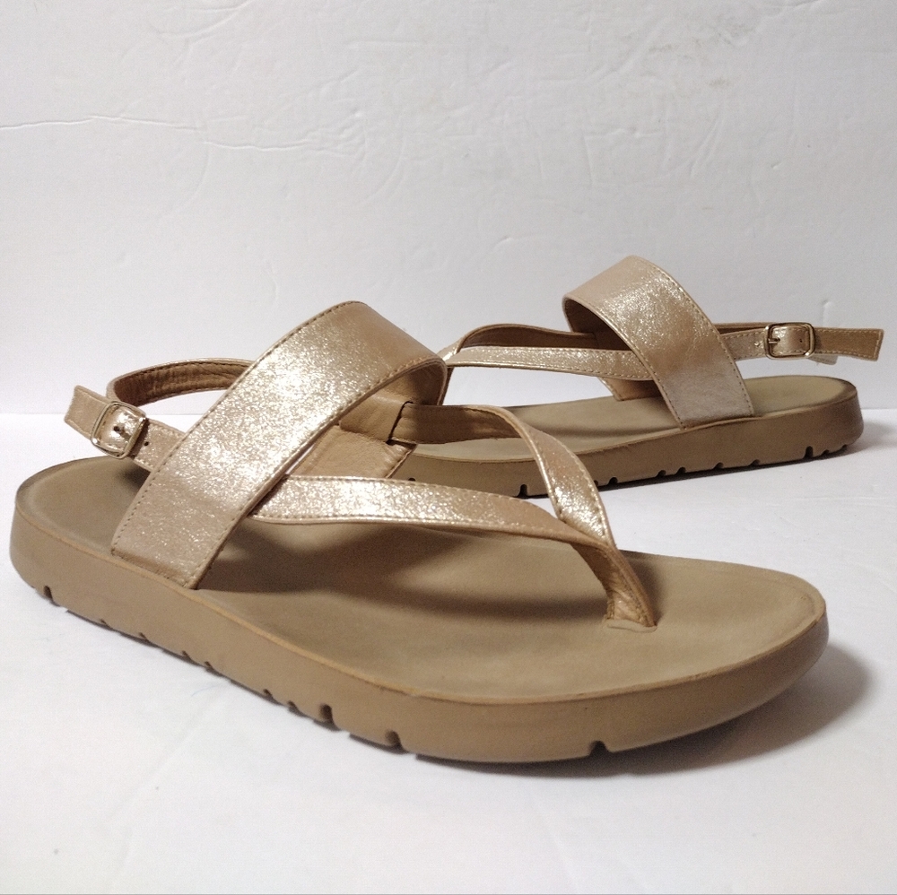 Forever Toe Post Shimmer Gold Slingback Summer Flat Thong Flip Flop Sandals 8